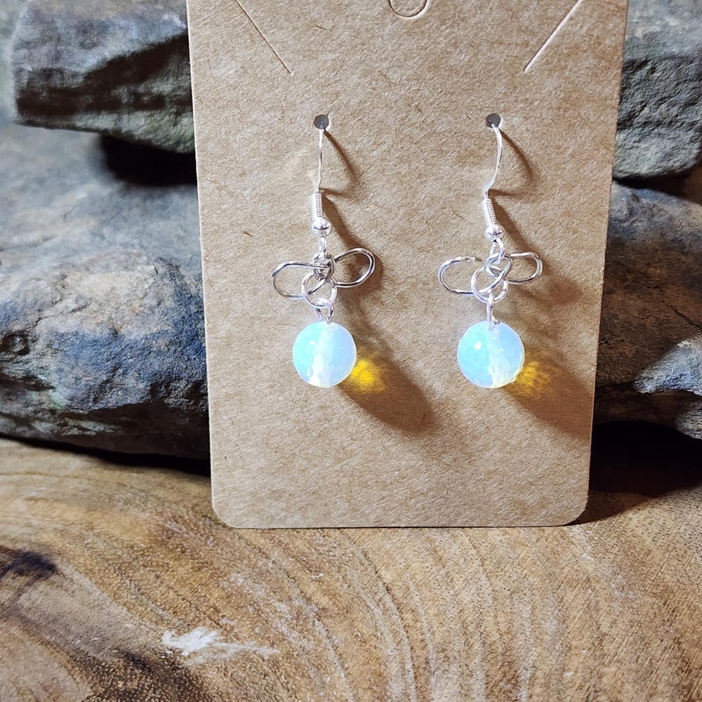 Hand Crafted Opalescent Glass Beaded Dangle Earrings With Silver Toned Accents